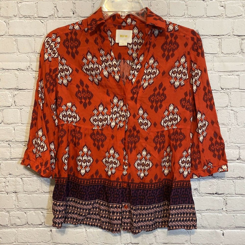 Maeve Size O Red Geometric Print 3/4 Sleeve Blouse